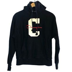 CHAMPION Vintage Black Reverse Weave Hoodie Sz S